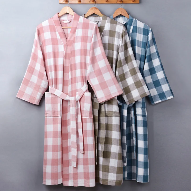 New Spring Autumn 100% Cotton Nightgown Sexy Bath Robe Women's Sleepwear Double deck Gauze Sleepshirts Female Home Bathrobe