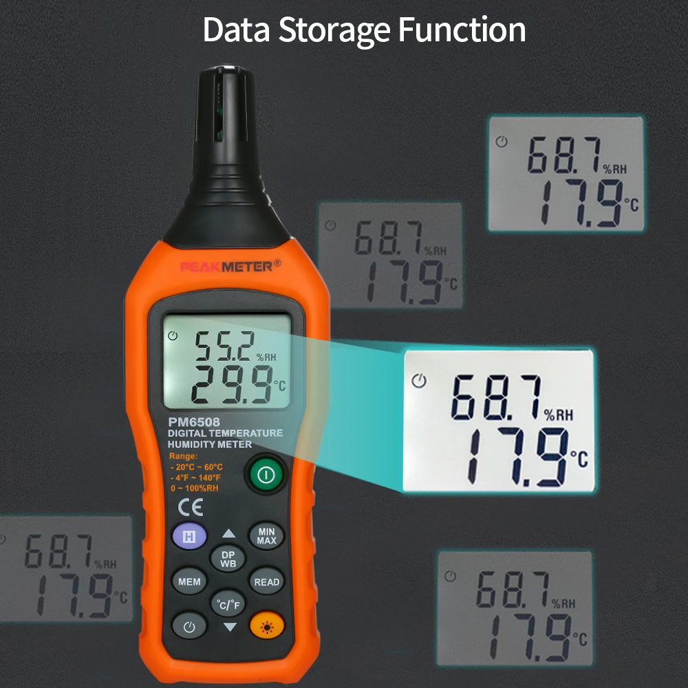 PEAKMETER PM6508 портативный цифровой измеритель температуры и влажности ЖК-Термогигрометр мини-термометр гигрометр Psychrometer