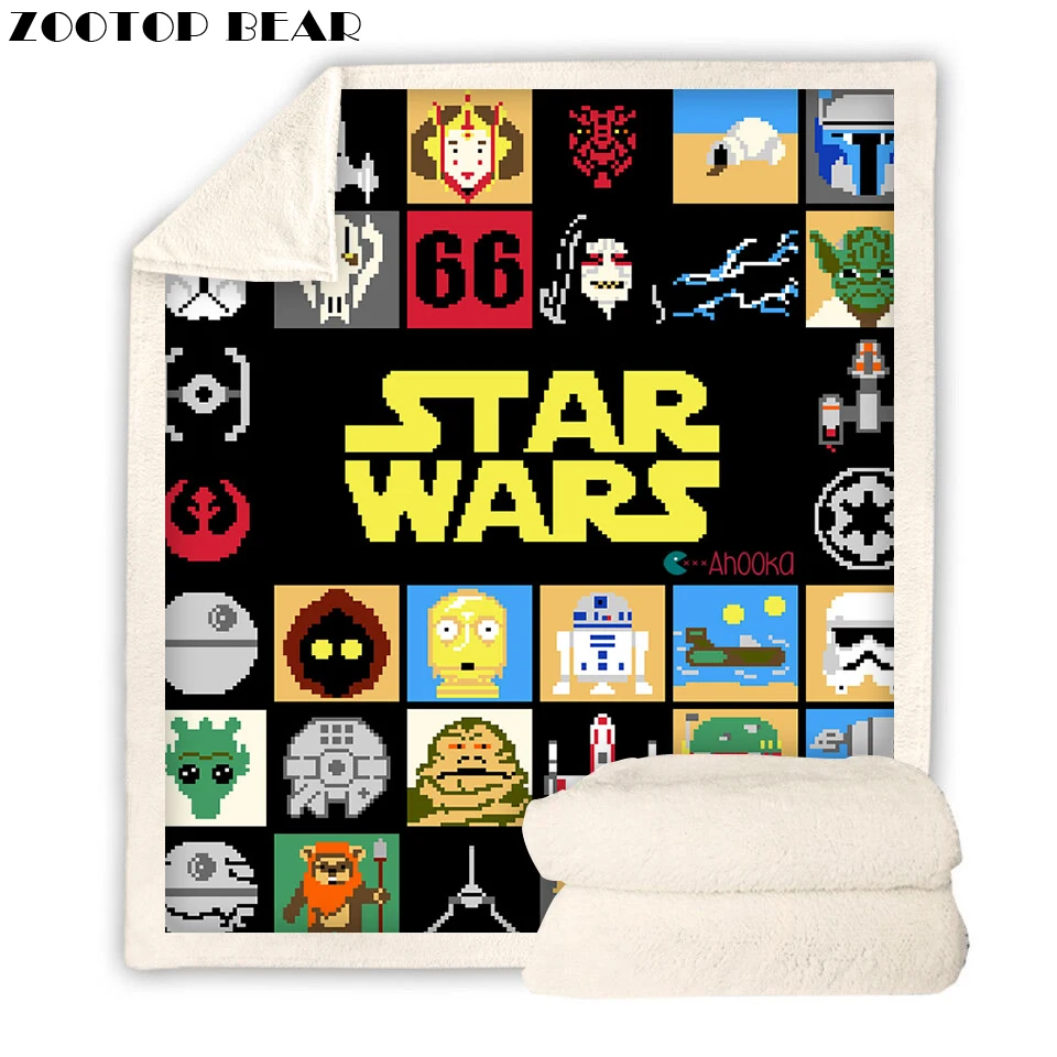 Baratos Manta de Star Wars de cuadrados manta para niños y adultos divertido Sherpa lana, microfibra diseño manta para sofá 2019 nuevo