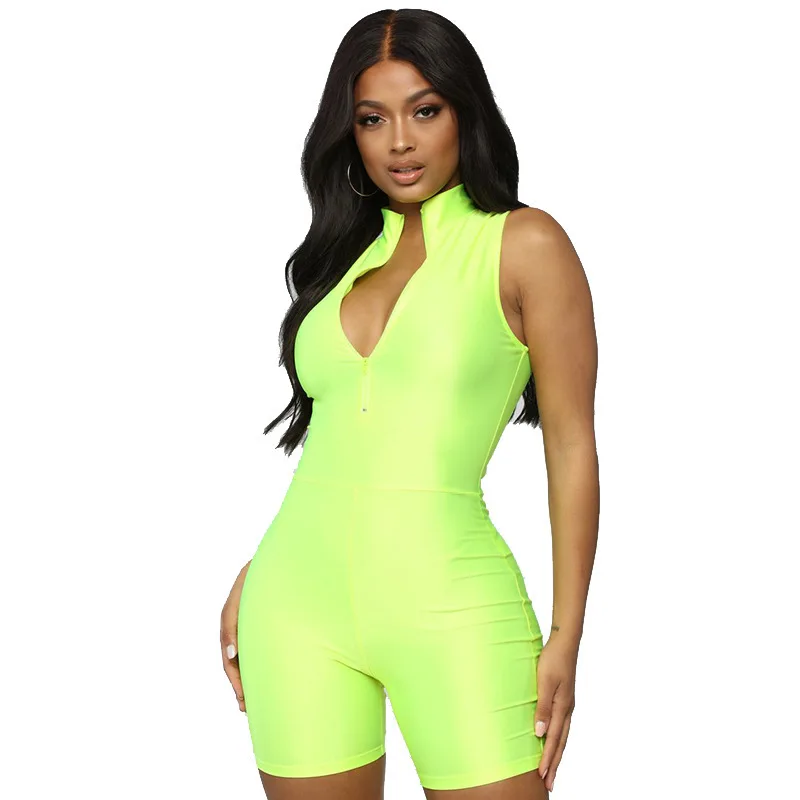 

2019 Women Satin Sexy Sleeveless Workout Set Fluorescent Jumpsuit One Piece Yoga Suit yoga sport jumpsuits for women gym set