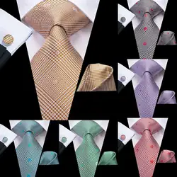 Hi-Tie Мужские галстуки шелковые клетчатые шейные галстуки для мужчин Дизайнерские мужские вечерние свадебные карманные Квадратные Запонки