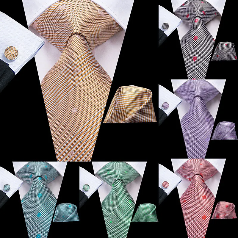 

Hi-Tie Men Tie Silk Plaid Neck Ties for Men Designer Men's Male Party Wedding Pocket Square Cufflinks Set Fashion Mens Ties