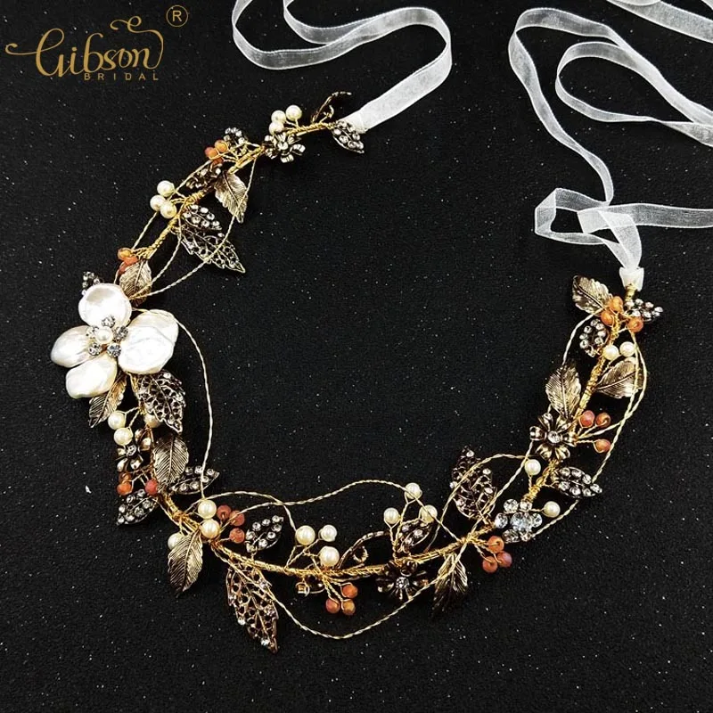 

Vintage Hair Accessories Ceremony Headpiece Bridal Hair Vine Antique Gold Color Headband Stunning Women Tiara