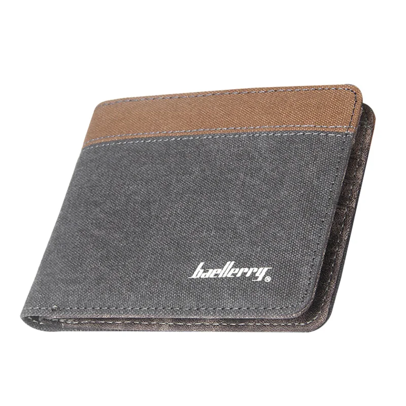 

Hot Fashion Baellerry Men Canvas Short Wallet Purse Bi-Fold Flip Credit Card Holder Bag light Grey