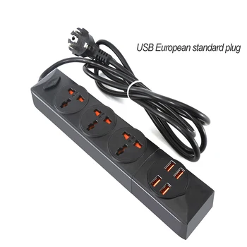 

EU Plug USB Smart Power Board Socket 2500w Three Universal Hole Socket 5AC Socket 4USB Charging Port For Home Office Plug