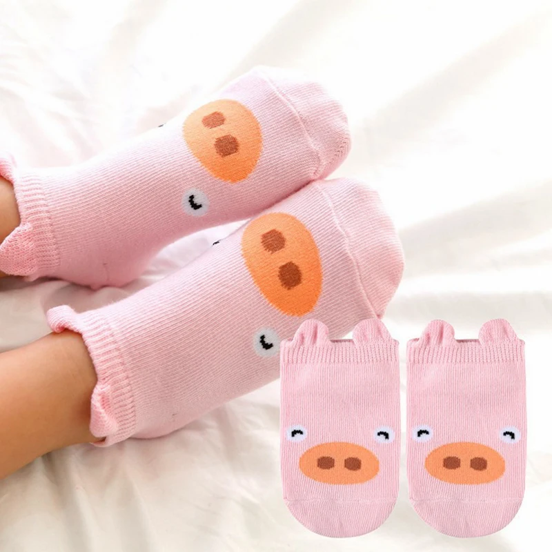 Горячо! г. Очень милые носки для малышей осенне-зимние хлопковые милые Нескользящие носки для новорожденных мальчиков и девочек, мягкие носки-тапочки с героями мультфильмов - Цвет: pink