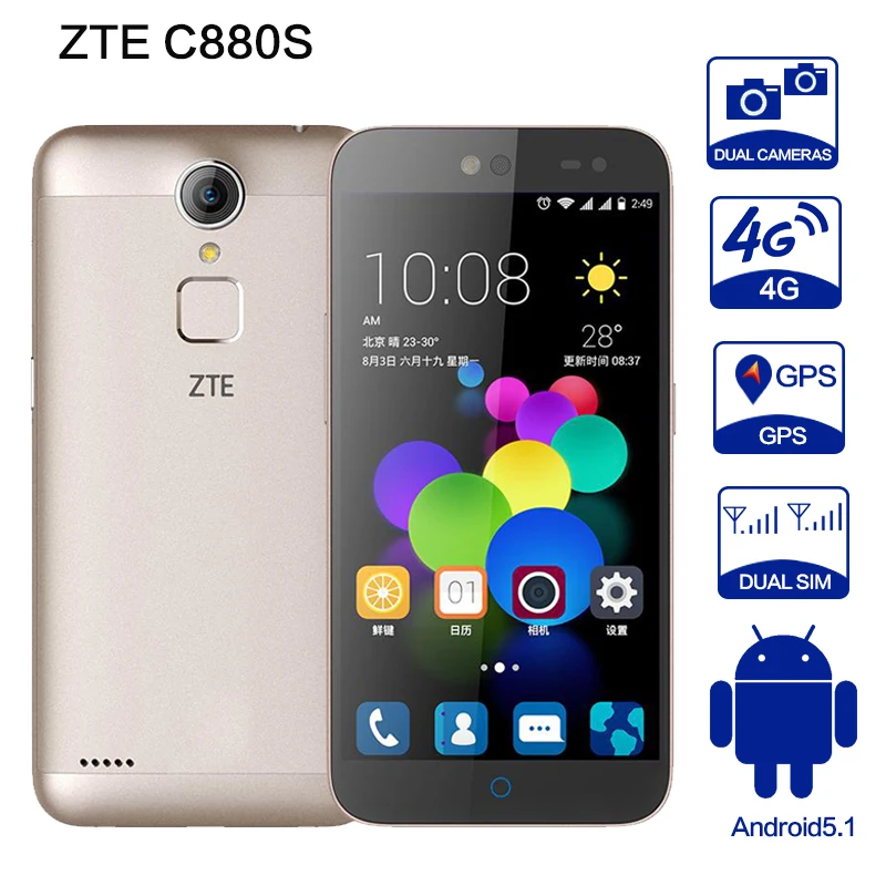 ZTE c880s A1 металлический корпус Android 5 1 e MTK6735 4 ядра Dual SIM 4G FDD LTE 0 &quotHD 2G RAM 8G ROM 13MP