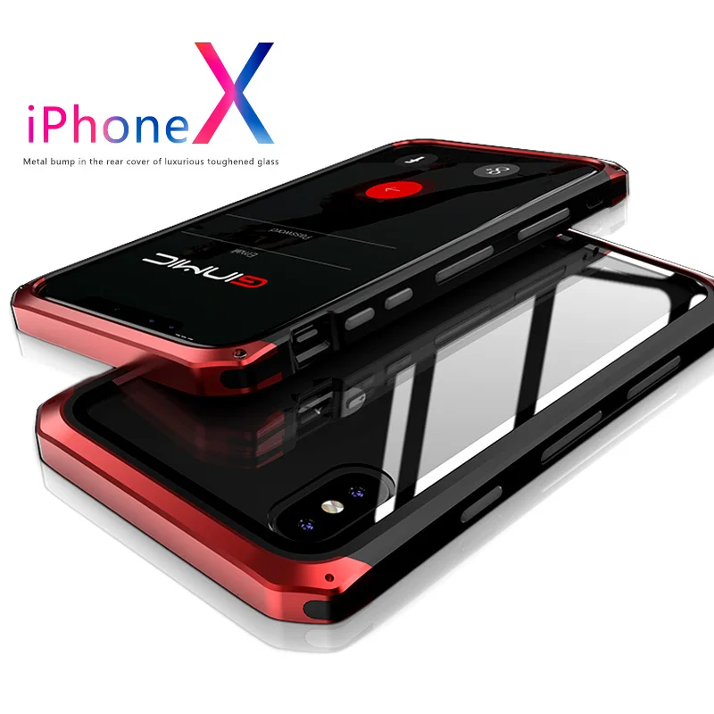 

For iPhoneX Xs Max XR Case Glass Tempered Back Metal Bumper Hard TPU Armor Cover For iPhone 8 Plus 7Plus Case Luxury Transparent