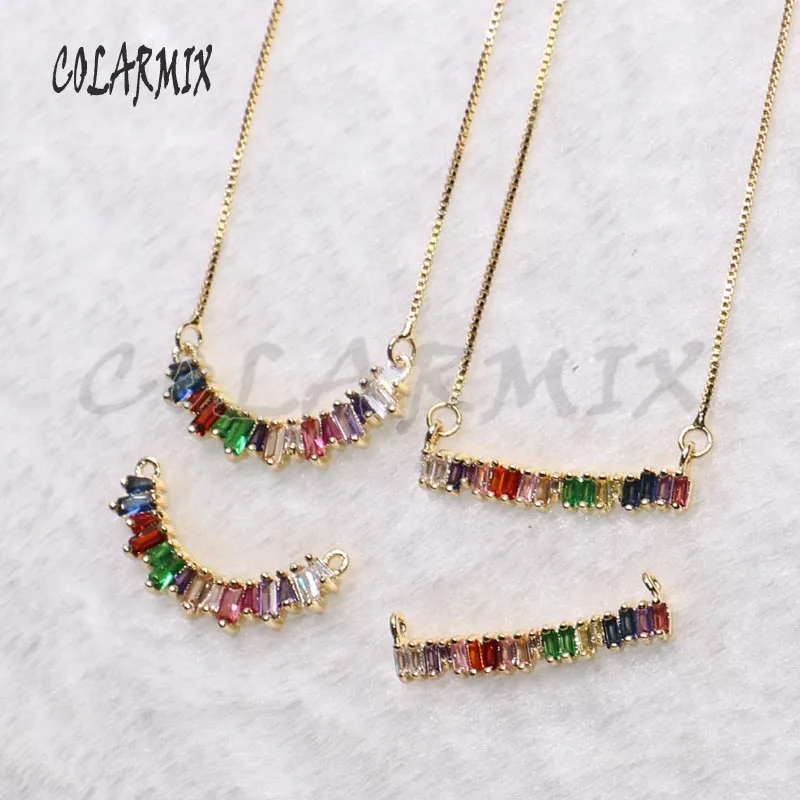 

12Pcs Mix color Rectangle rainbow zircon pendant zircon charms jewelry necklace fashion jewelry gift for lady 9277