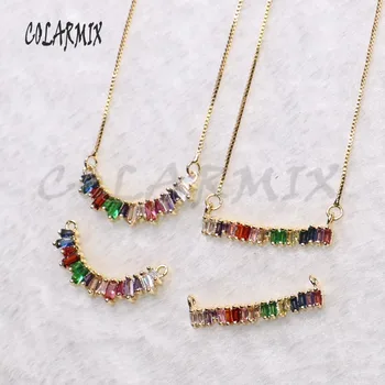 

12Pcs Mix color Rectangle rainbow zircon pendant zircon charms jewelry necklace fashion jewelry gift for lady 9277