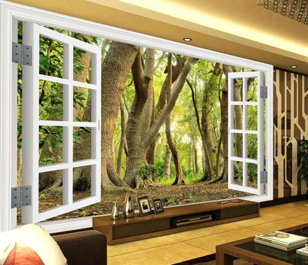 

Papel parede mural wallpaper window forest 3d room wallpaper landscape 3d wallpaper mural