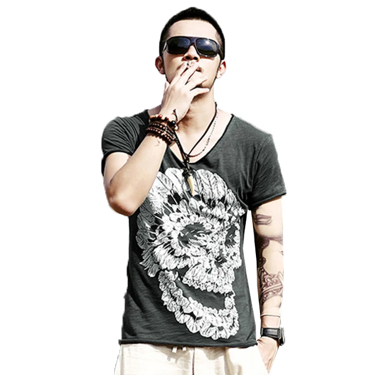 

Male 2018 New Brand Short Sleeve Skeleton Print T Shirt O-Neck Slim Men T-Shirt Tops Fashion Mens Tee Shirt T Shirts XXL