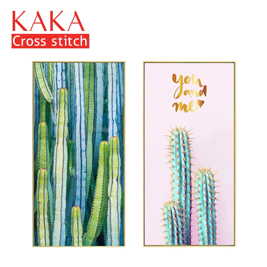 

KAKA Cross stitch kits Embroidery needlework sets with printed pattern,11CT canvas,Home Decor for garden House,5D Cactus