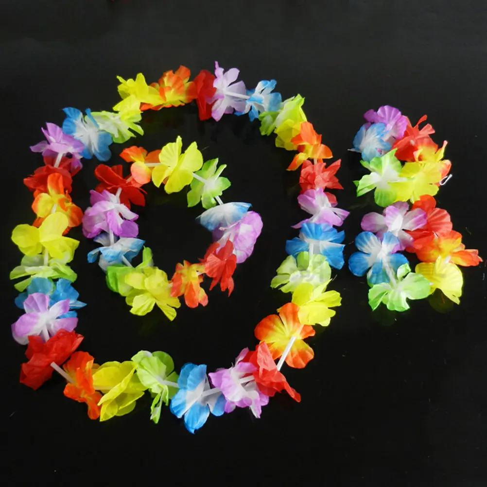 

4pcs/set colorful Hawaiian Tropical Hula Luau Grass Dance Head Neck Wrist Garland Xmas Featival Party Supply