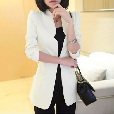 4 Colors Women Blazer Fashion Mandarin Collar Long Sleeve Slim Office ...