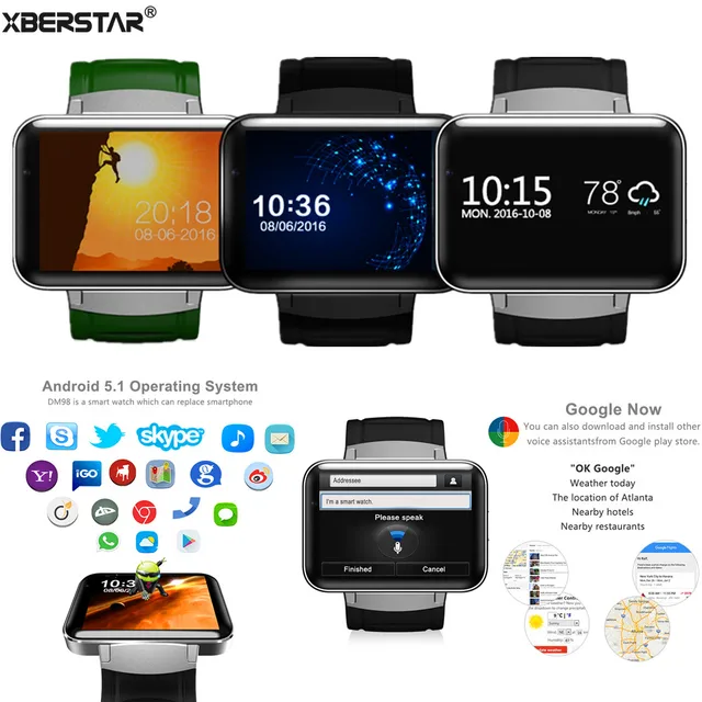 2.2 "Tela grande Android 5.1 IOS Smartwatch Dual Core