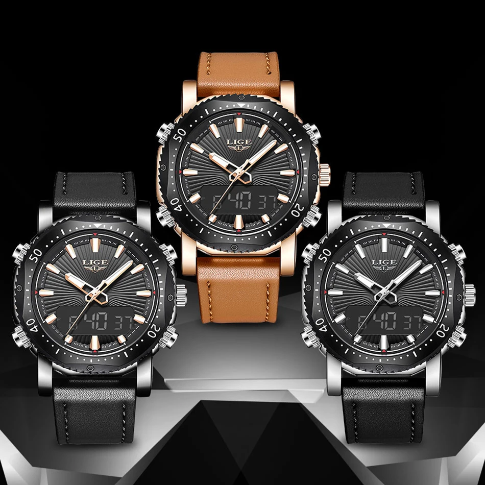 

New LIGE Luxury Brand Men Military Sport Watches Men's Digital Quartz Clock LED Waterproof Wrist Watch Relogio Masculino+Box