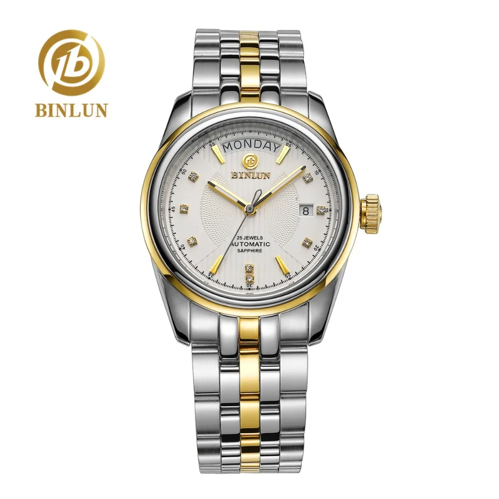 

BINLUN Top Brand Men's Automatic Watch Luxury 18K Gold Dial Sapphire Crystal Business Men's Top Waterproof Automatic Wristwatch