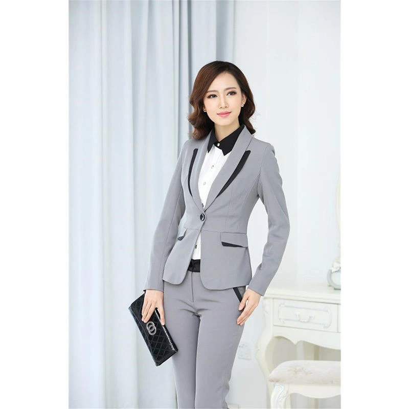 بدلات نسائية رمادية فاتحة بدلة مقابلة بدلة عمل أنثوية زي مكتب مفصل B96 الب دل النسائية الرسمية Aliexpress