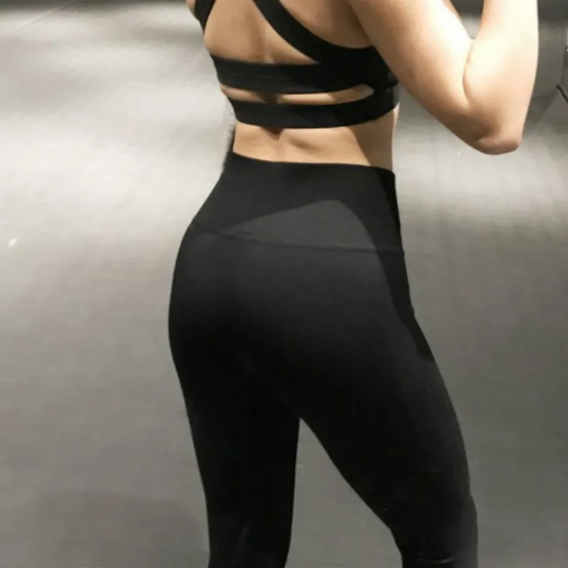 Цветные Высокая талия Бесшовные Фитнес Капри Брюки для женщин анти-пот нейлон бег спортивные колготки тренировочные для бегунов укороченные брюки - Цвет: Black