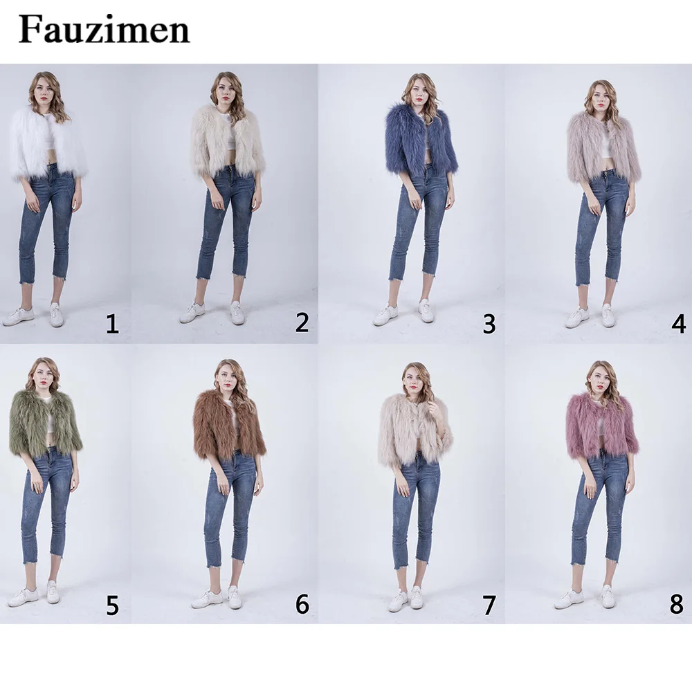 Fauzimen 8 цветов короткий вязаный мех зимнее пальто куртка пушистый теплый с длинным