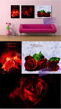 

3pcs Big size modern Abstract home decorative Wall Art Picture Canvas Art prints Fire rose flower printed oil Painting on Canvas