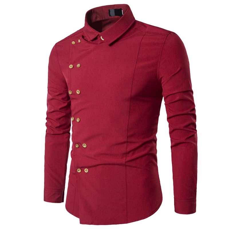 Laamei Slim Fit модная мужская рубашка с длинным рукавом мужская одежда косой пуговицей рубашки Мандарин воротник мужской смокинг рубашки - Цвет: color 8