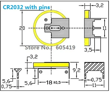 Pile bouton au lithium soudée 3V CR2032 onglets avec CR2032-1VB à broches  verticales 500 pièces/lot - AliExpress