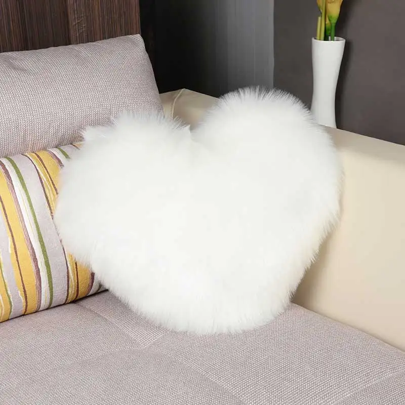 Cilected наволочка из искусственного меха с одной стороны в форме сердца, роскошная плюшевая белая/Розовая декоративная наволочка для дивана 40*50 см