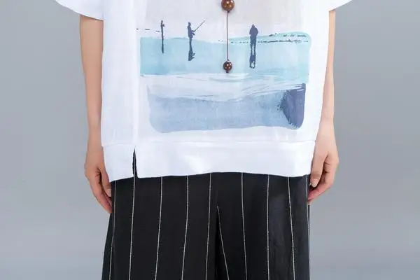 BUYKUD Women Cotton Blouse Shirt 2019 Female Clothing Short Sleeve Blusas O-Neck Grey Women's Blouses Print Casual Lady OL Top (3)