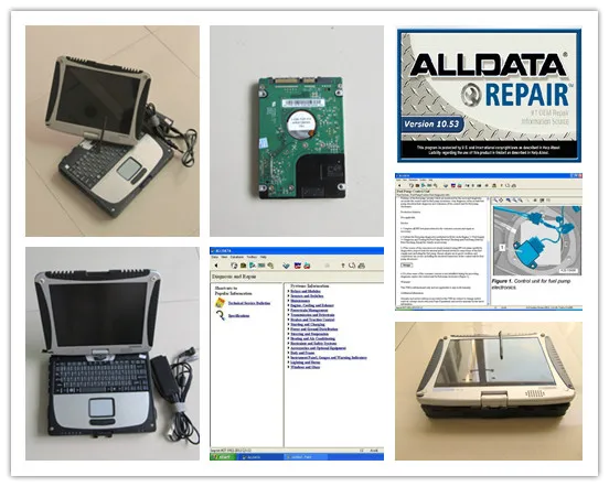  v10.53 alldata and mitchell software 2in1 installed in laptop cf19 touch screen for car and truck d