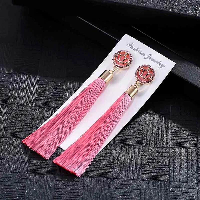 E5864 Trendy Drop Earrings CrownWomenLongBohemianDangleBlueBalckMetalBohoGold Tassel Earrings 2018 Jewelry
