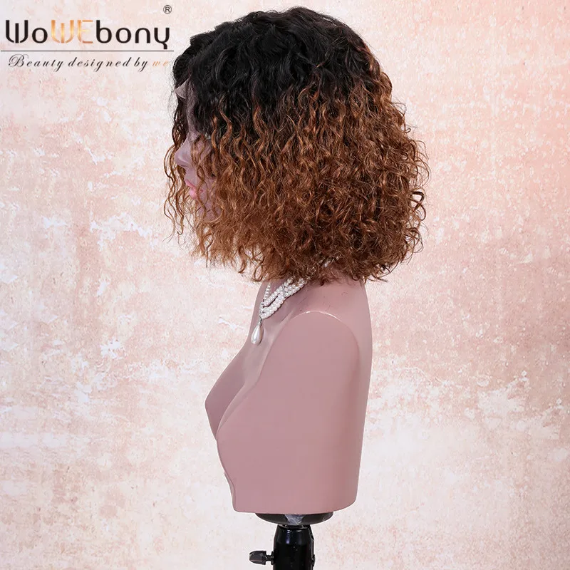 WoWEbony кудрявые кружева спереди каштановые парики Ombre BOB 4 5 дюймов глубокая Часть