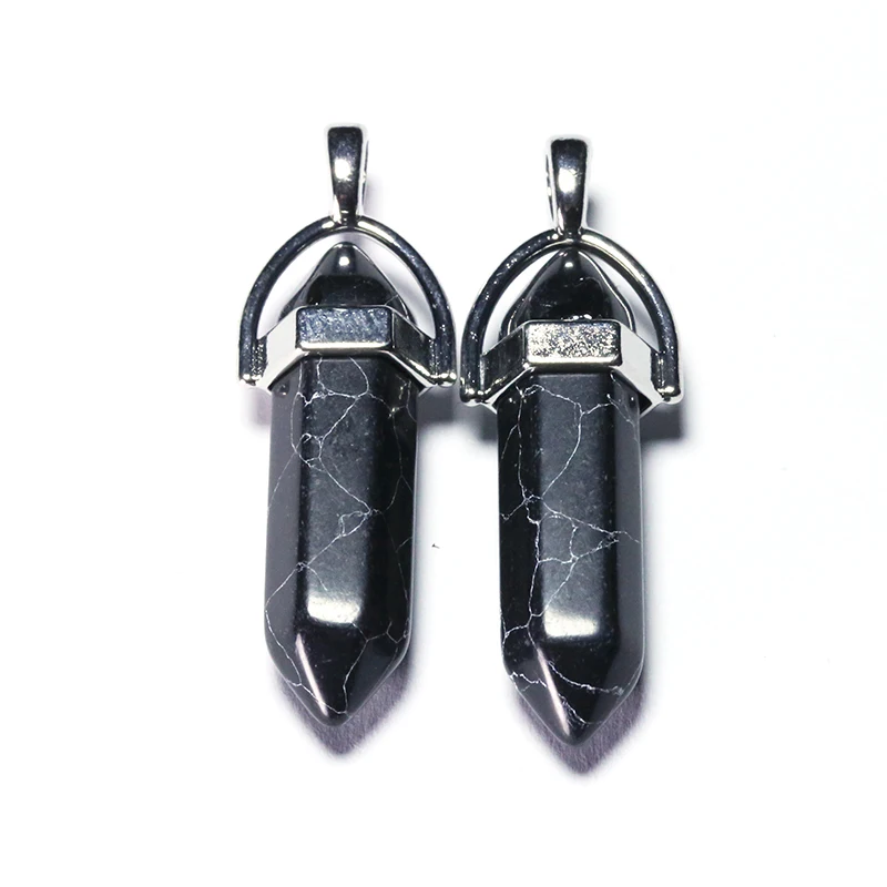 

Natural Black Quartz Stone Column Necklace Pendant Gem Crystal Quartz Bullet Hexagonal Crystal Point Crafts Handmade Gift