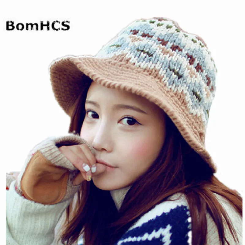 

BomHCS Korean Cute Warm Winter Handmade Knitted Beanie Hat Fisherman Cap Bucket Hat Ski Cap