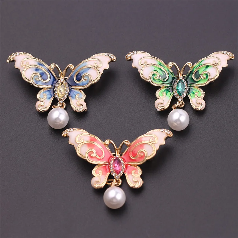 

New Butterfly Pearl Brooch Pink Blue Green Imitation Pearl Brooch Pin Cute Female Dress Up Accessories For Jewelry Gift