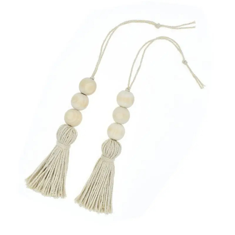 

2Pcs Tassle Farmhouse Beads Natural Wood Bead Garland Kids Baby Nursery Room Decor Rustic Wedding Vase Ornament
