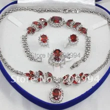 Популярный красный циркон ожерелье со стразами кулон браслет кольцо Модный Ювелирный Набор#26