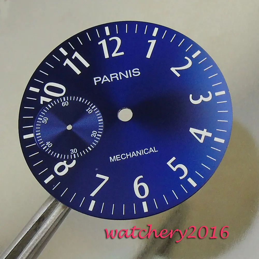 

New 38.9mm Parnis blue dial white markers fit 6497 hand winding movement Men's Watch dial