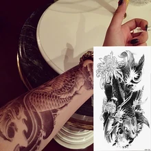 1 шт. новое поступление черный цветок лотоса временная татуировка рыба приносящая удачу Карп брызги руки сексуальное тело искусство Женщины Мужчины татуировки стикер подарок