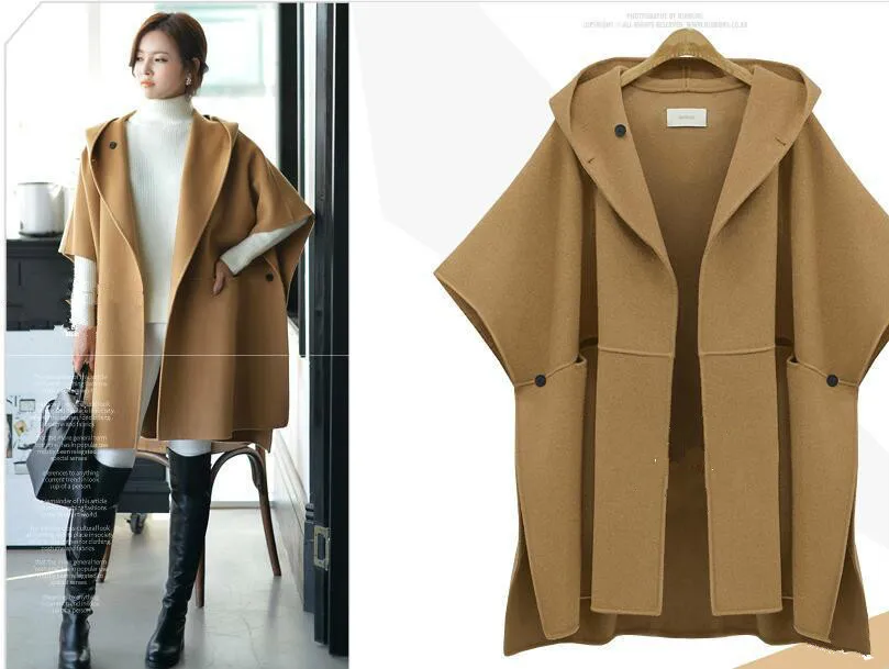 

5xl women's clothing European Suit-dress Cloak Woolen Loose Coat Winter Clothes Woollen Overcoat Fat Mm Long Windbreaker jacket