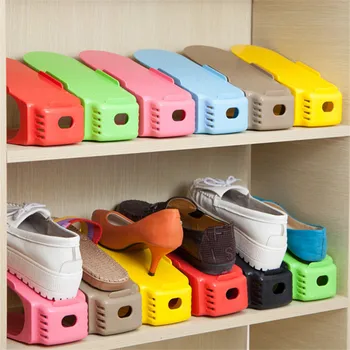 

Simple Shoes Rack Solid Color Plastic Double Layer Stereo Receive Shoes Storage Hanger Saves space