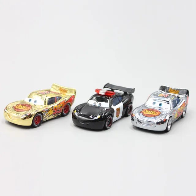 pixar cars 3pcs lot gold silver police lightning mcqueen diecast