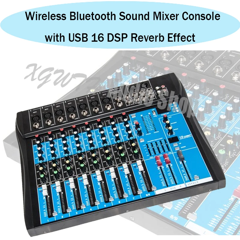 8 Channel Bluetooth DJ Mixer 16 DSP Effects Sound