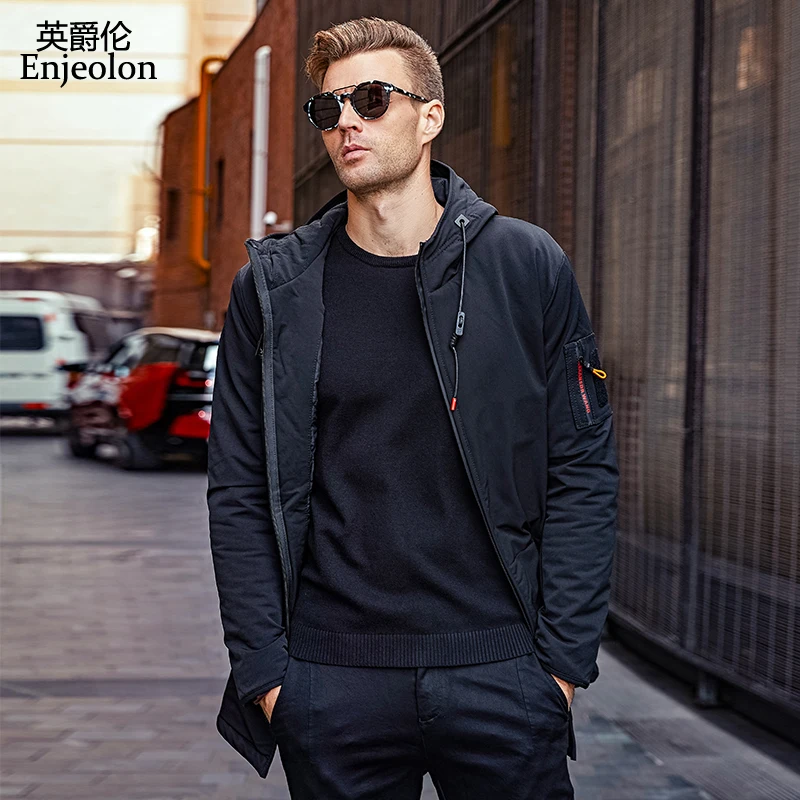 

Enjeolon Brand Cotton Padded Hooded Jacket Men,windproof Parka Men Clothing,Thick Quilted long type Coat Mens Hoodies WT0255