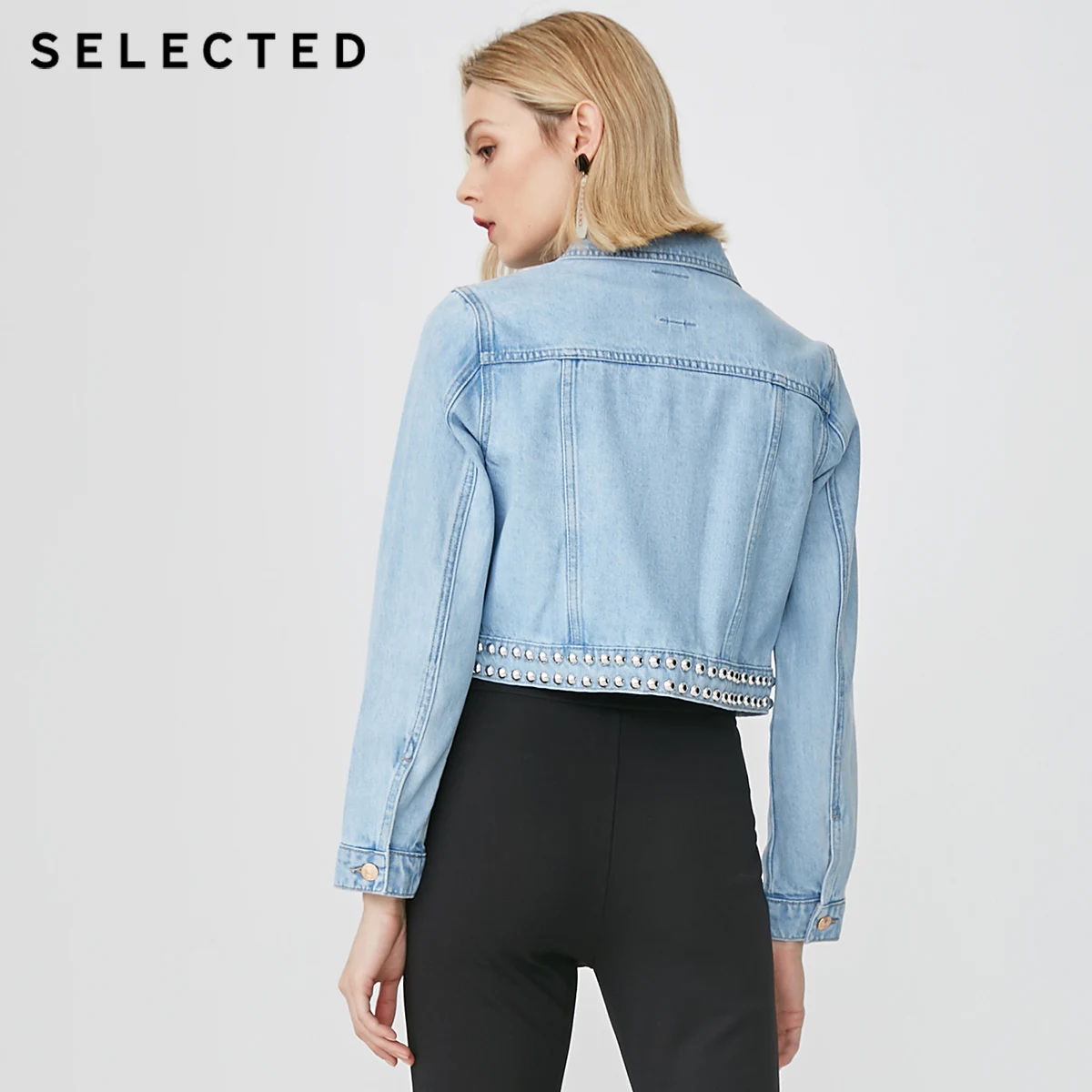 wonderful SELECTED Women's 100% Cotton Rivet Short Denim Jacket C419157502