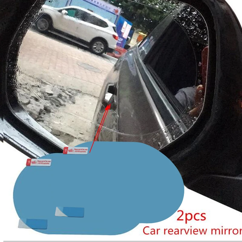 Tarente Car Rearview Mirror Rain Protective Film Anti-Fog Rainproof Sticker 100x145mm Oval Blue