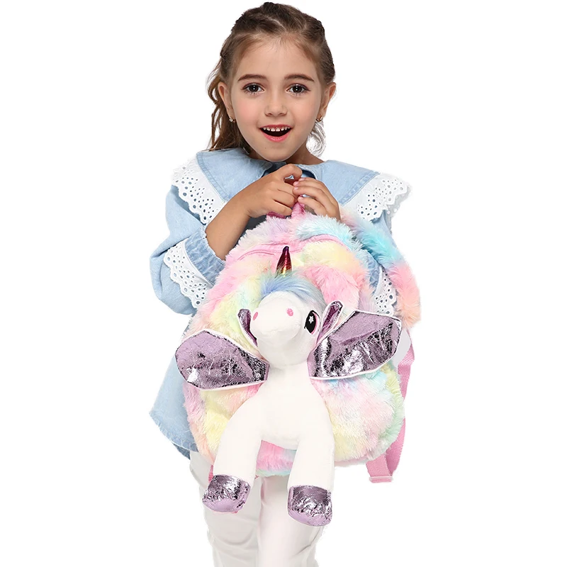  Baby Girl Unicorn Fur Backpack Cute Children Zipper Schoolbag Mini Kid Toy Doll Backpack For Kiderg - 32996034925