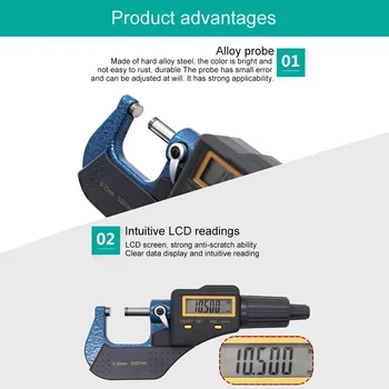 

0-25mm Digital Micrometer Gauge Measuring 0.001mm Metric/Inch Electronic Outside Micrometer Carbide Tip Measure Tools