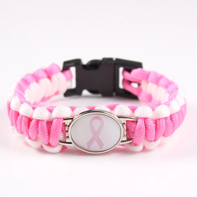 2017 Breast Cancer Pink Ribbon Charm Bracelet Paracord Survival